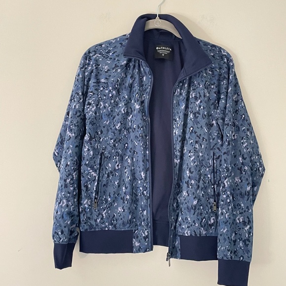 Athleta Brooklyn Bomber Jacket II Navy Blue Camo Full Zip Lined Stretch size XS - Picture 2 of 11